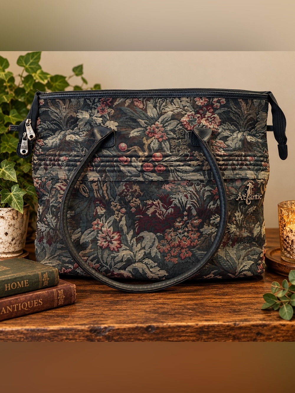 Vintage Atlantic Floral Tapestry Tote Bag Large Shoulder Handbag